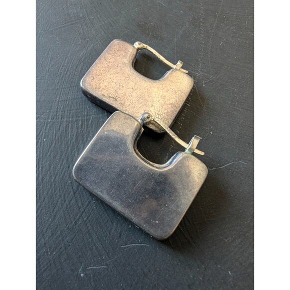 Vintage Edgy 925 Sterling Silver Wedge Hoop Earrings - Picture 2 of 6